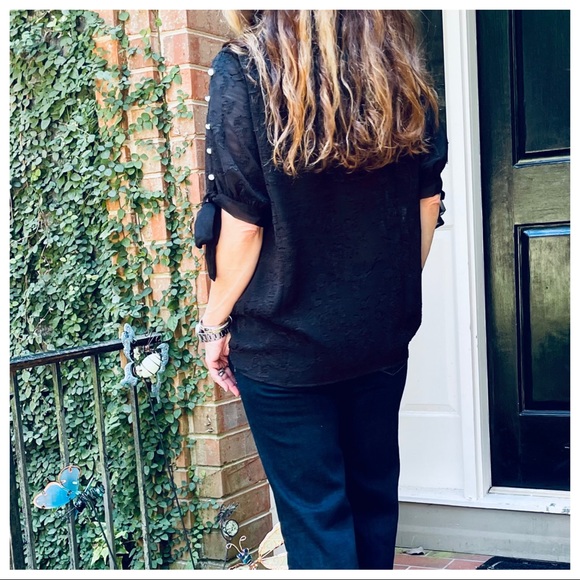 Black textured pearl detail sleeves tunic top - Picture 6 of 8